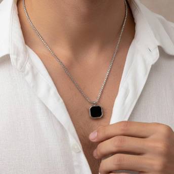 Unisex Black Silver Chain