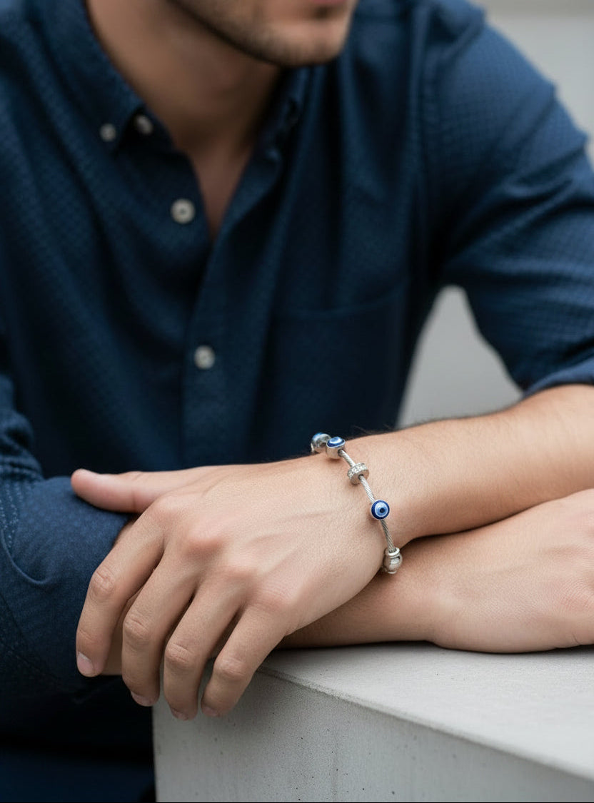 Silver Evil Eye Unisex Magnetic Kada Bracelet