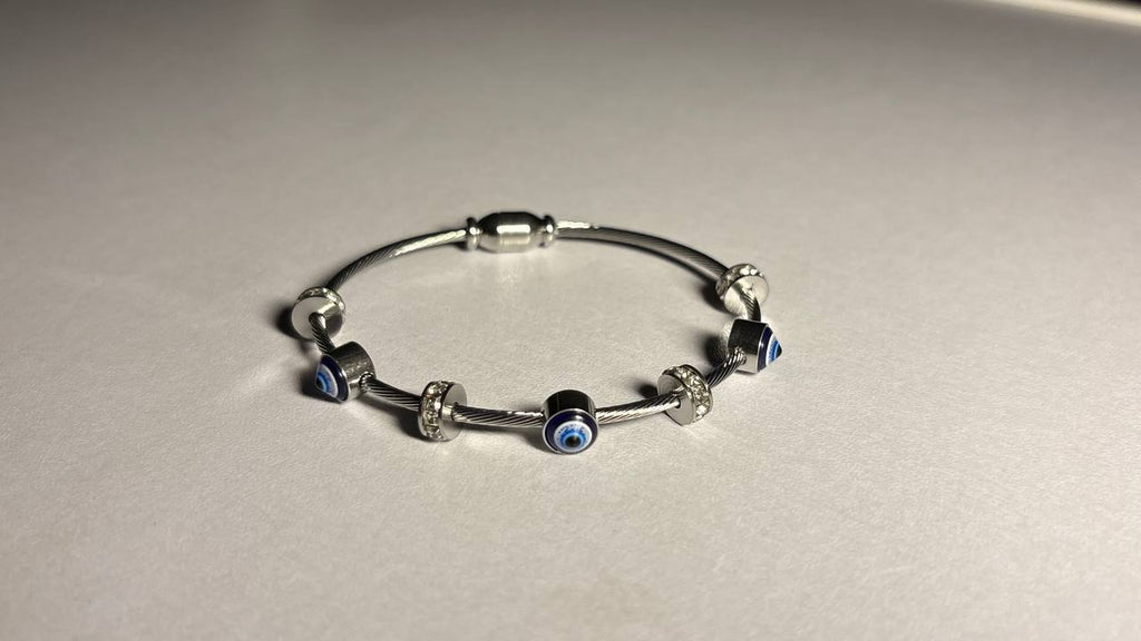 Silver Evil Eye Unisex Magnetic Kada Bracelet
