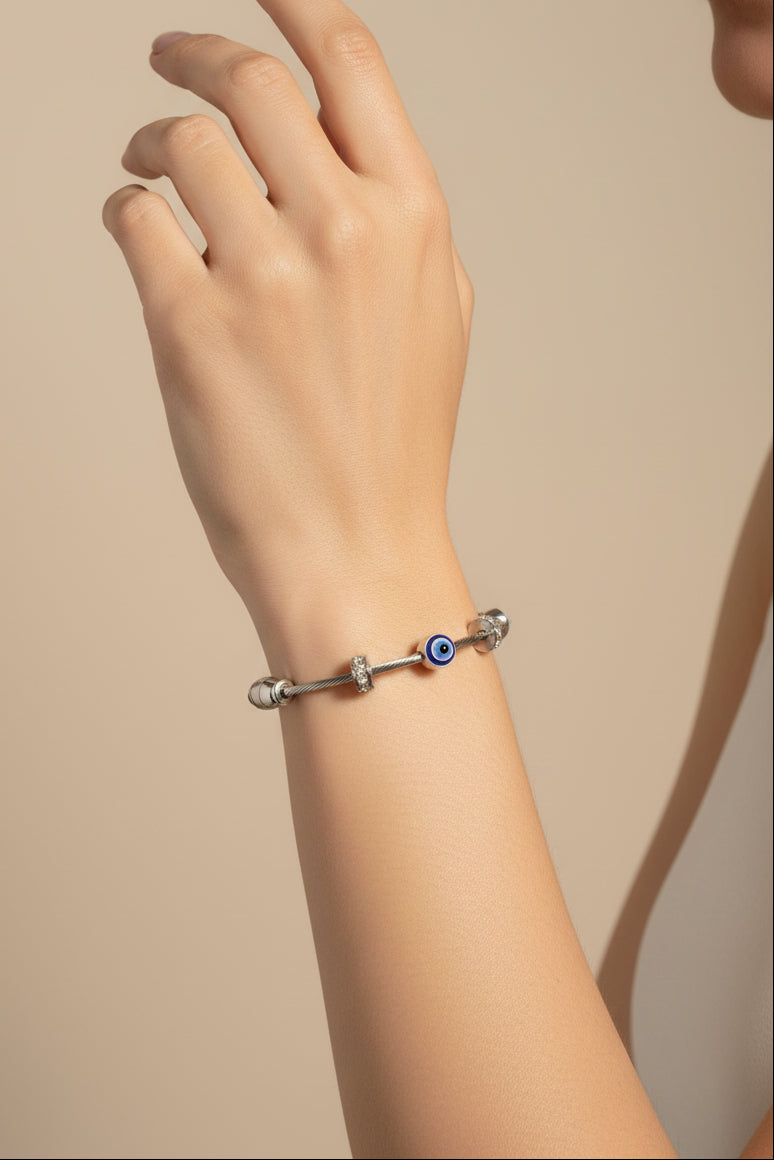 Silver Evil Eye Unisex Magnetic Kada Bracelet
