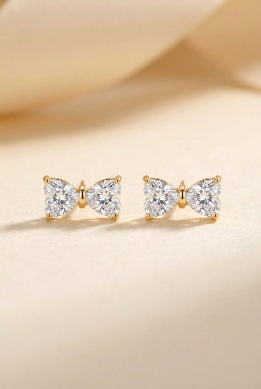 White Crystal Bow Chain With Studs