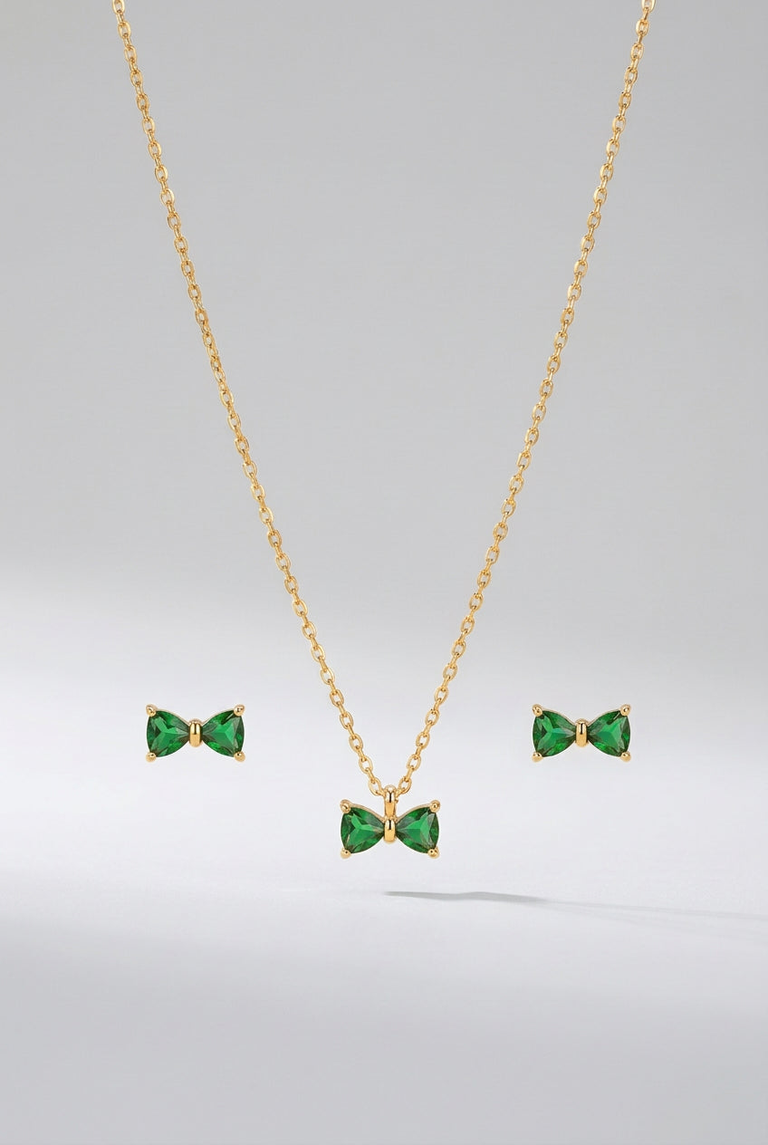 Green Crystal Bow Chain With Studs