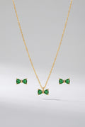 Green Crystal Bow Chain With Studs