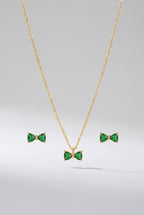 Green Crystal Bow Chain With Studs