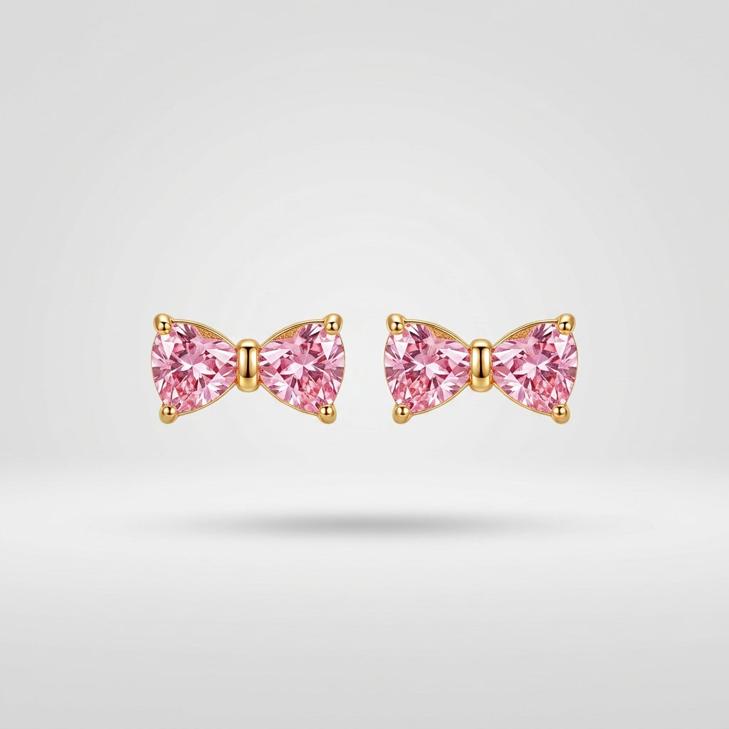 Pink Crystal Bow Chain With Studs