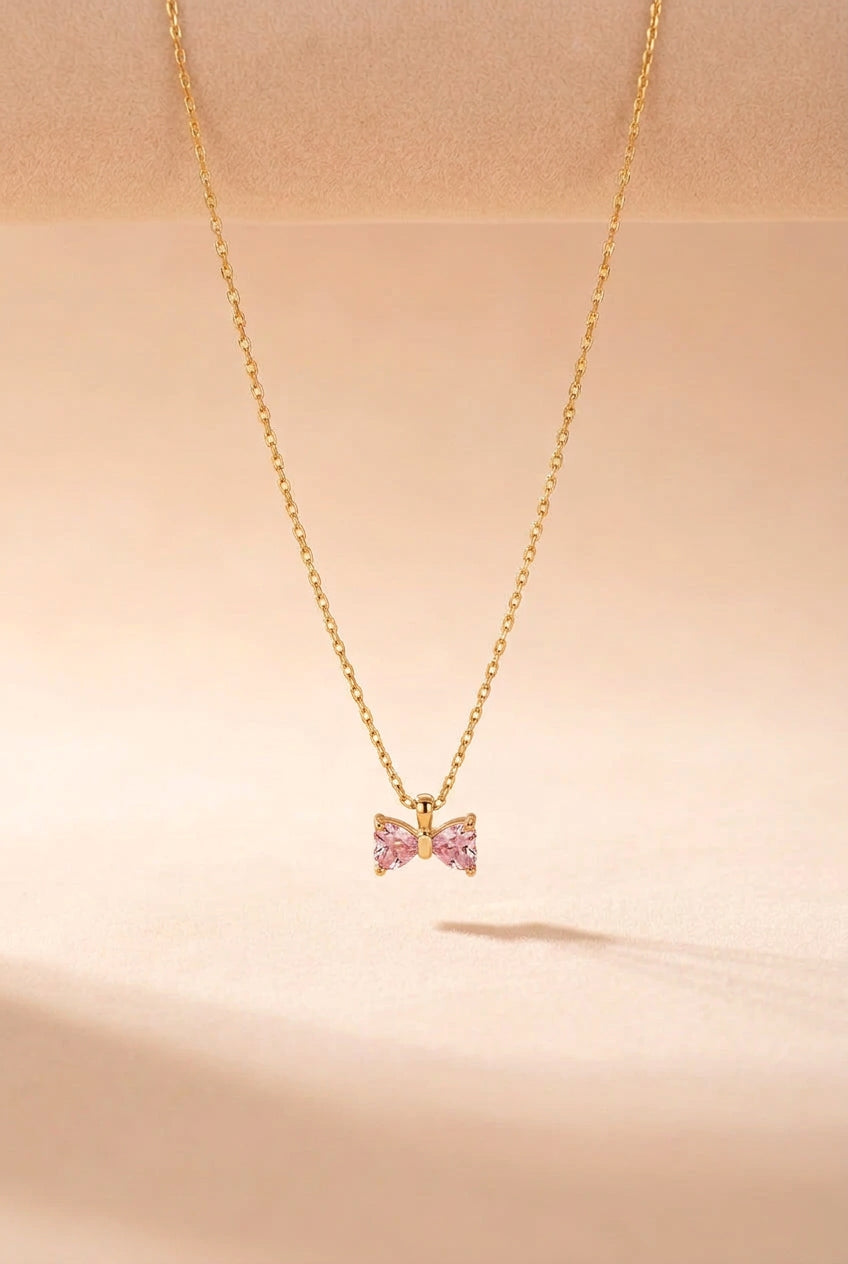 Pink Crystal Bow Chain With Studs