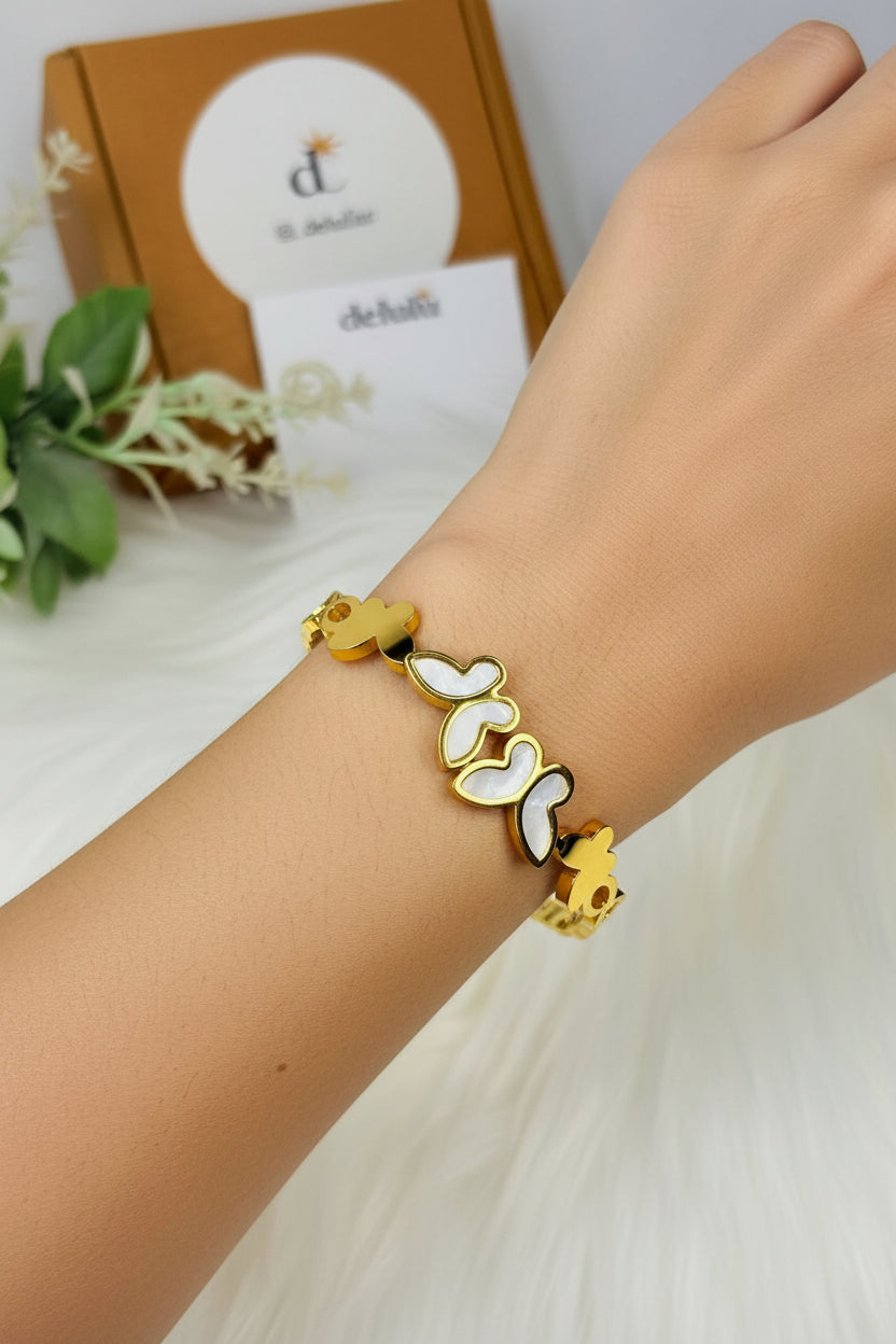 White butterfly kada bracelet